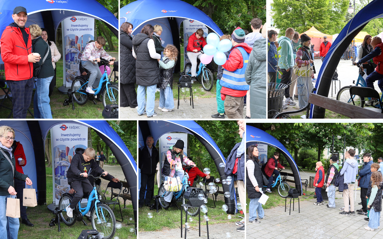 Kolaż zdjęć przedstawiający stoisko RADPEC-u podczas X Pikniku Zdrowia w Radomiu.